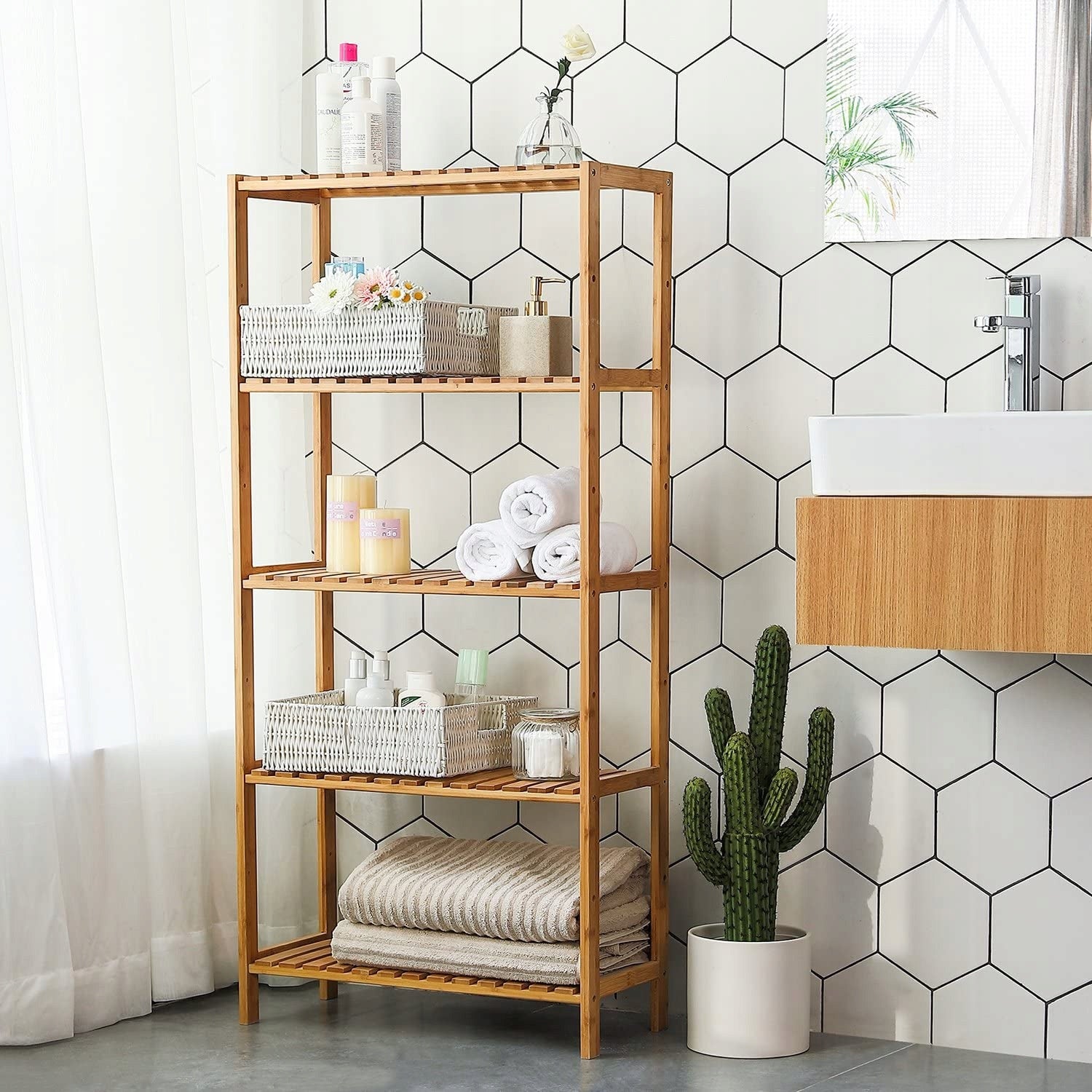 Bamboo Bathroom Cabinet Bookcase For Bathroom Room Packaging status original