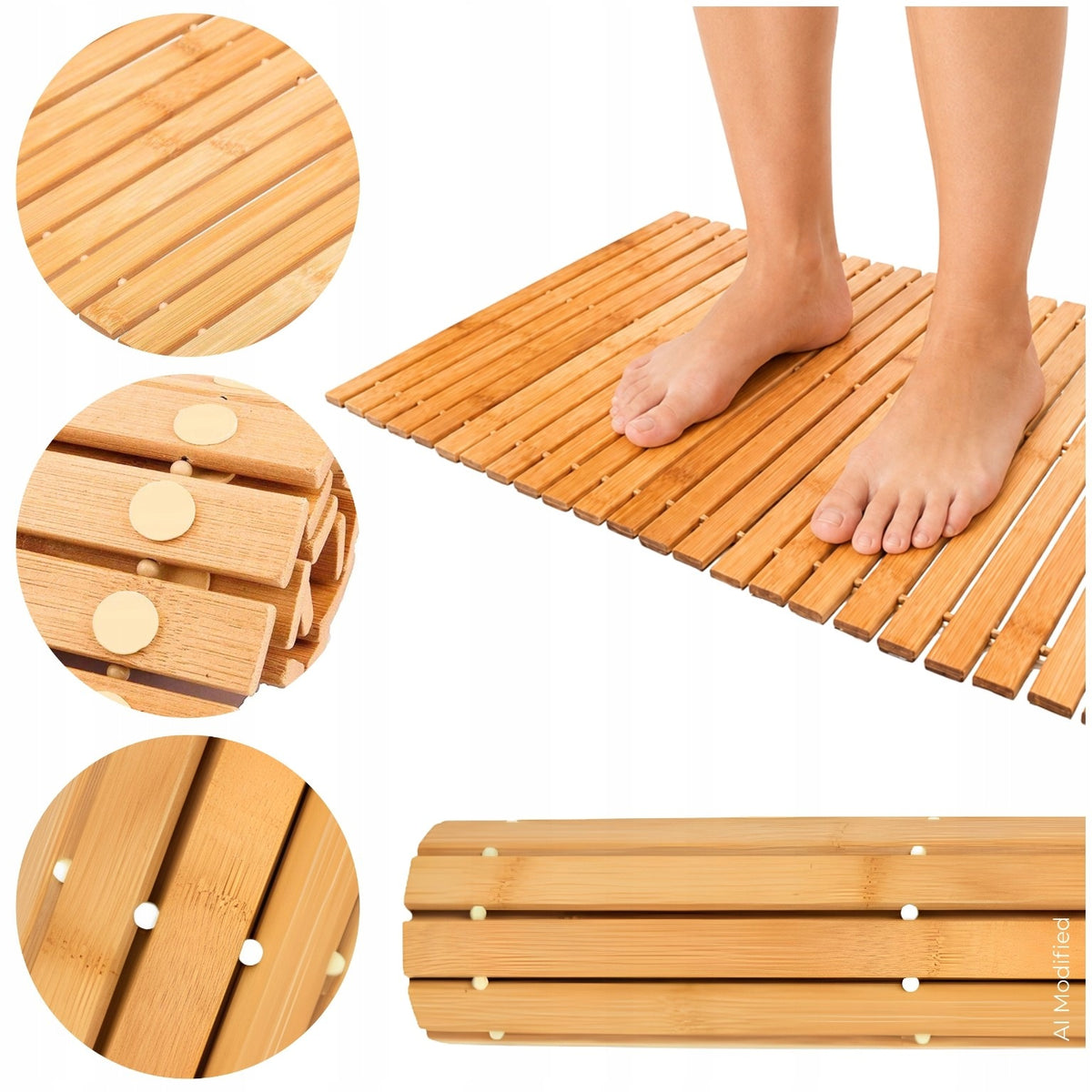 Bamboo Bathroom Mat Wooden Non-Slip Rug Natural 40x60 cm