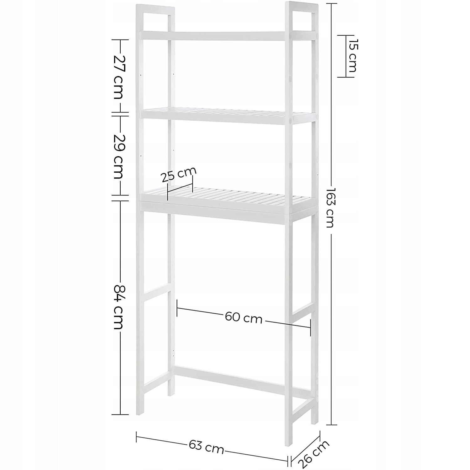 Bamboo Bookcase White Bathroom Organizer Over Toilet Washing Machine 3 Shelves Brand MUFART