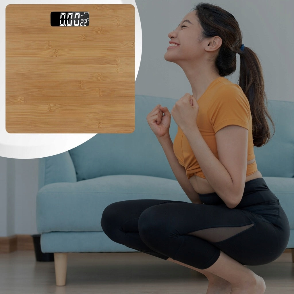 Bamboo Electronic Bathroom Scale up to 180 kg LCD Digital Temperature Brand no brand
