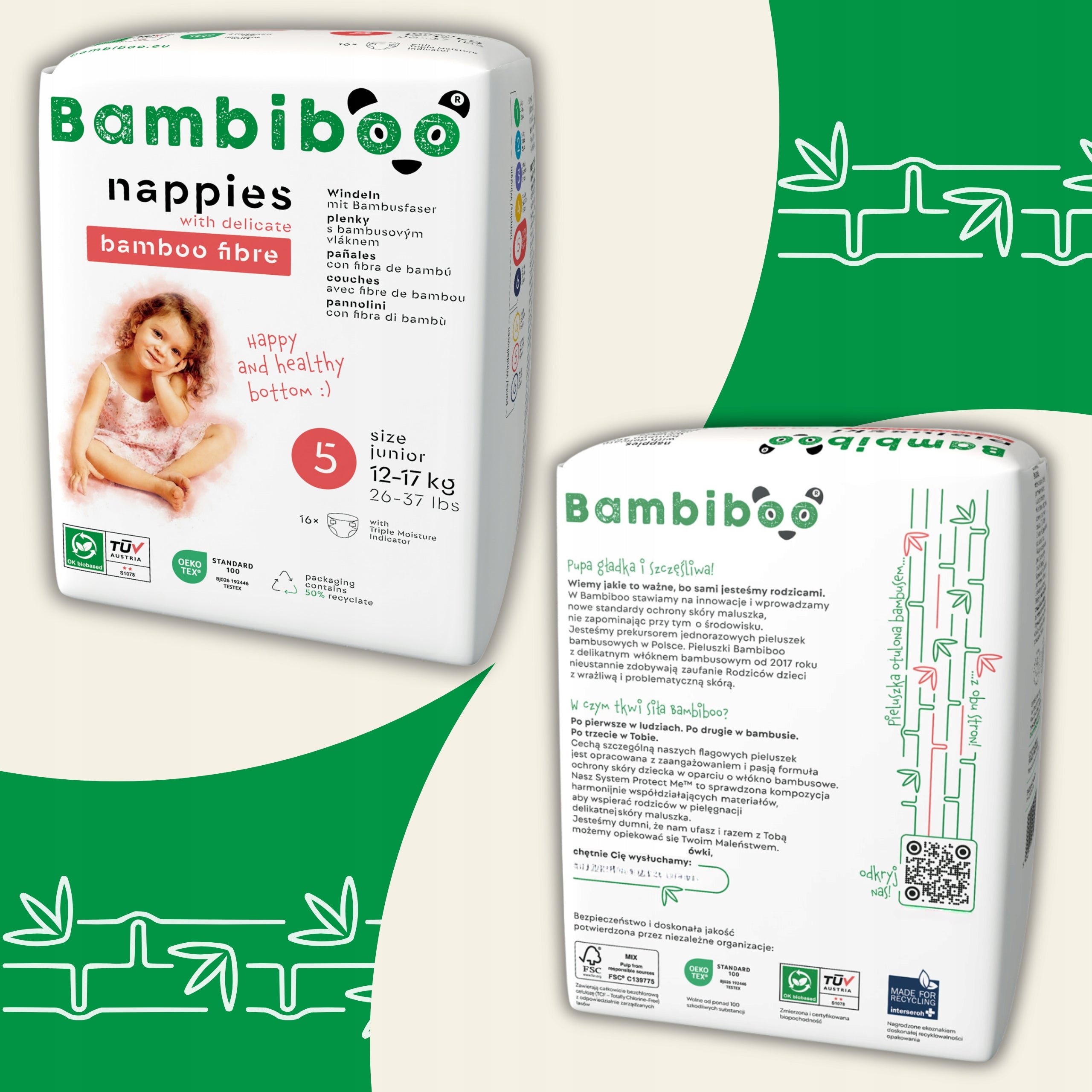 Bamboo Fiber Diapers BAMBIBOO 5 For Children Junior 16pcs. 12-17kg Manufacturer code Junior 5 12-17 kg