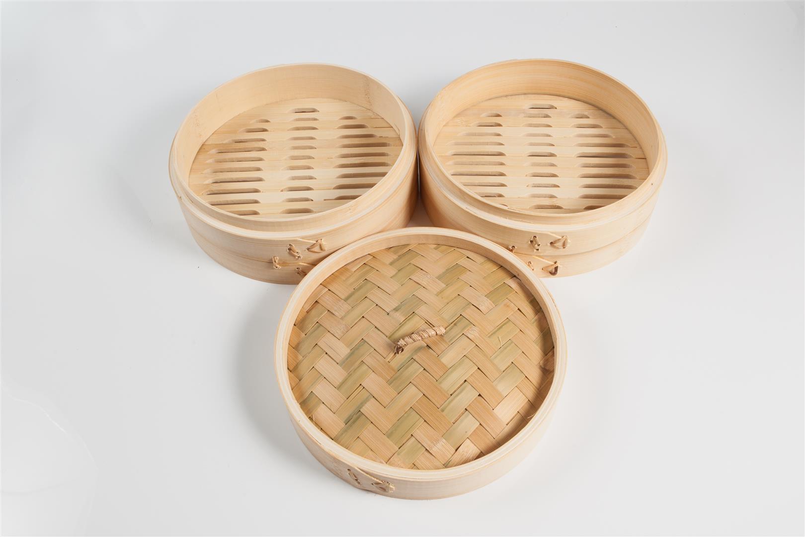 Bamboo Steamer 2-Level 21 cm Lid Steam Cooking Craft Wok Manufacturer code WS-733W176