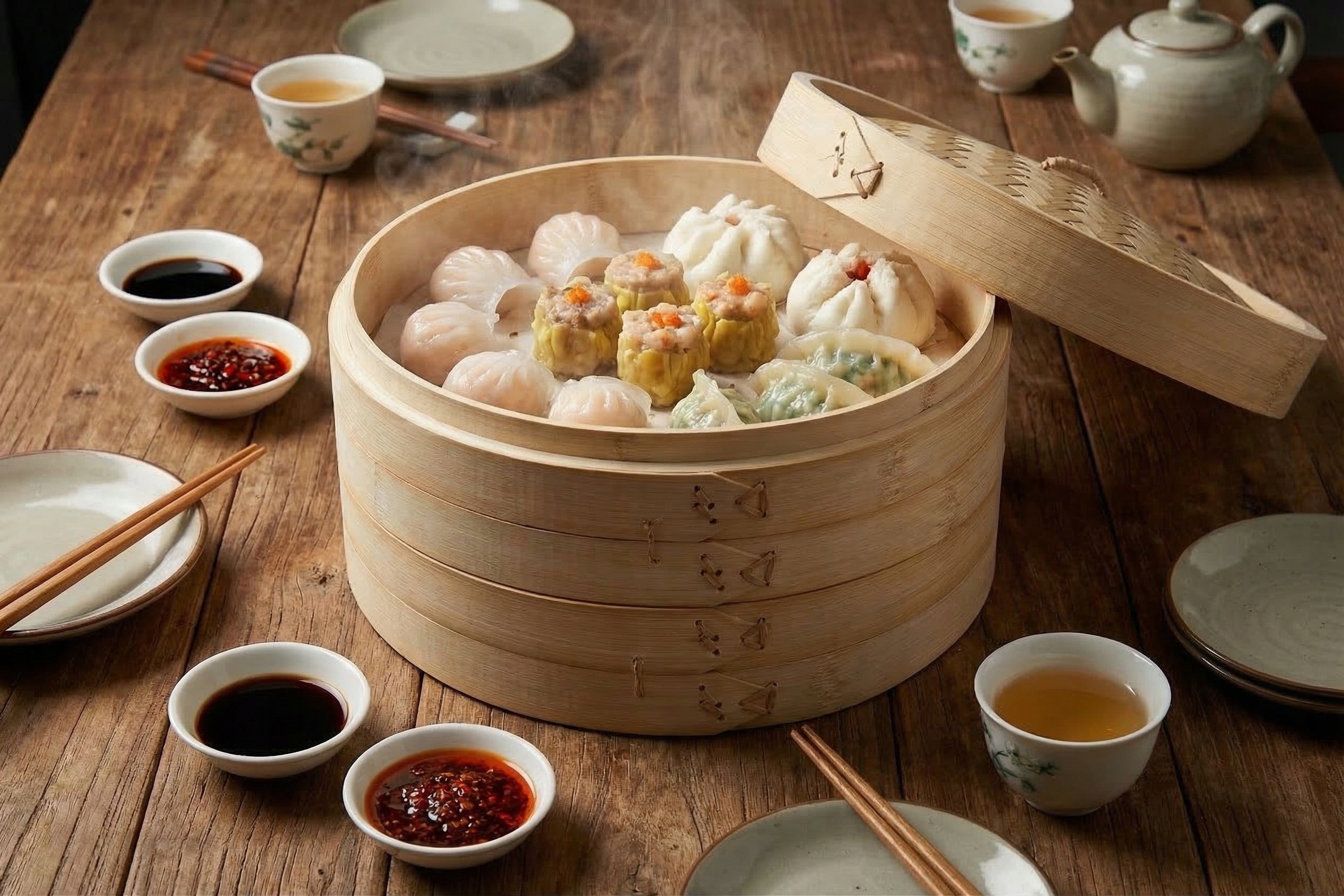 Bamboo Steamer 2-Tier 30 cm Natural Steaming Craft Wok Packaging status original