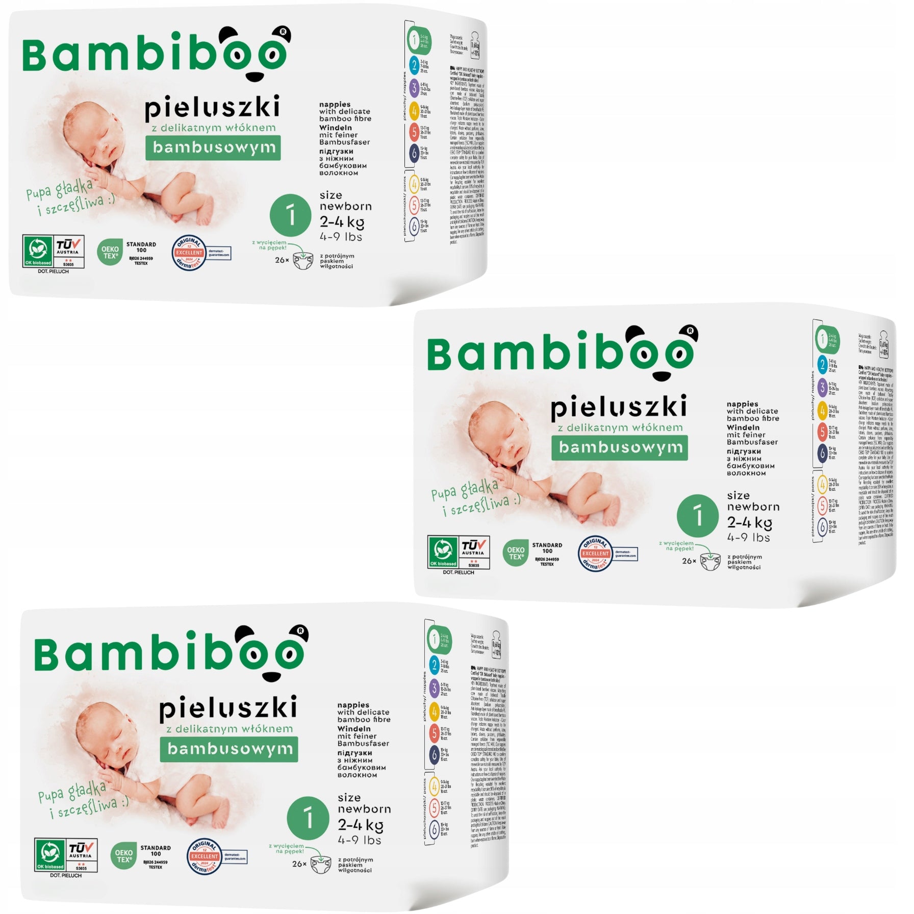 Bamboo fiber diapers BAMBIBOO Set of 3x26 pcs. for Newborns size1