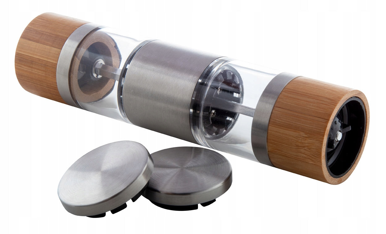 Bamboo manual grinder, DOUBLE-SIDED pepper and salt grinder 2in1, as a gift
