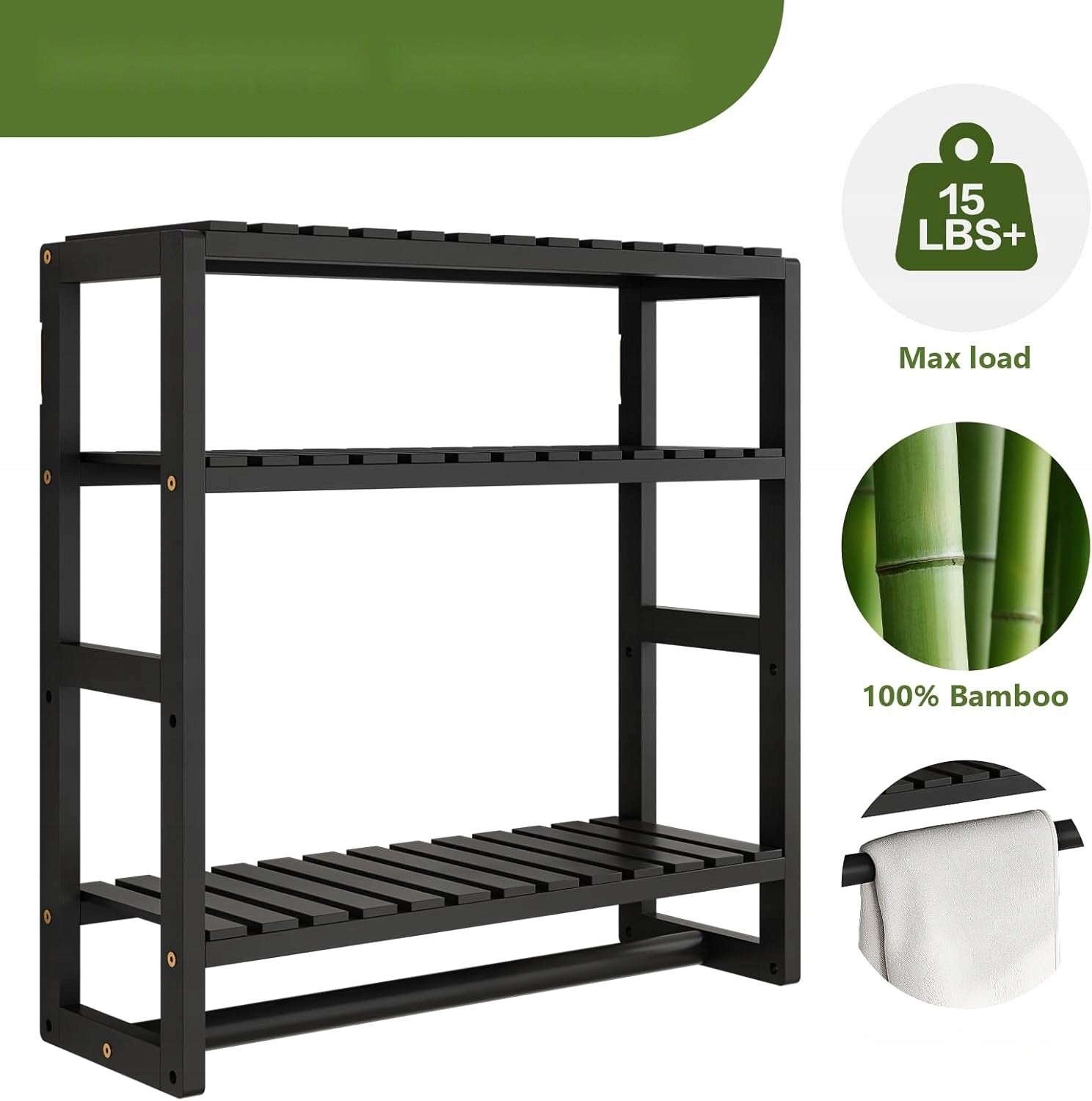 Bamworld Bathroom Organizer Bamboo Black Hanger Toilet Storage Furniture color black