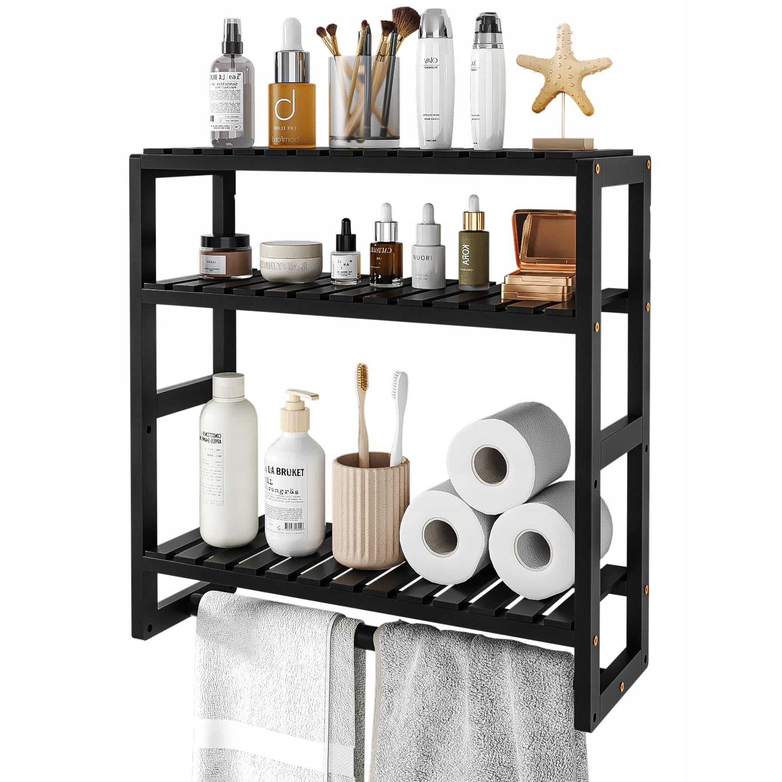 Bamworld Bathroom Organizer Bamboo Black Hanger Toilet Storage