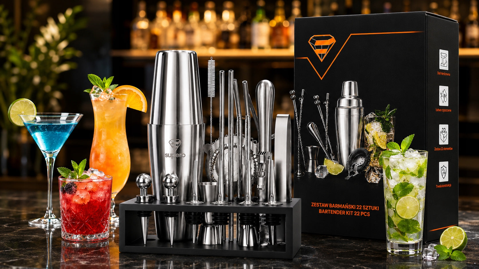 Bartending set for drinks professional shaker Boston drink card Packaging status original