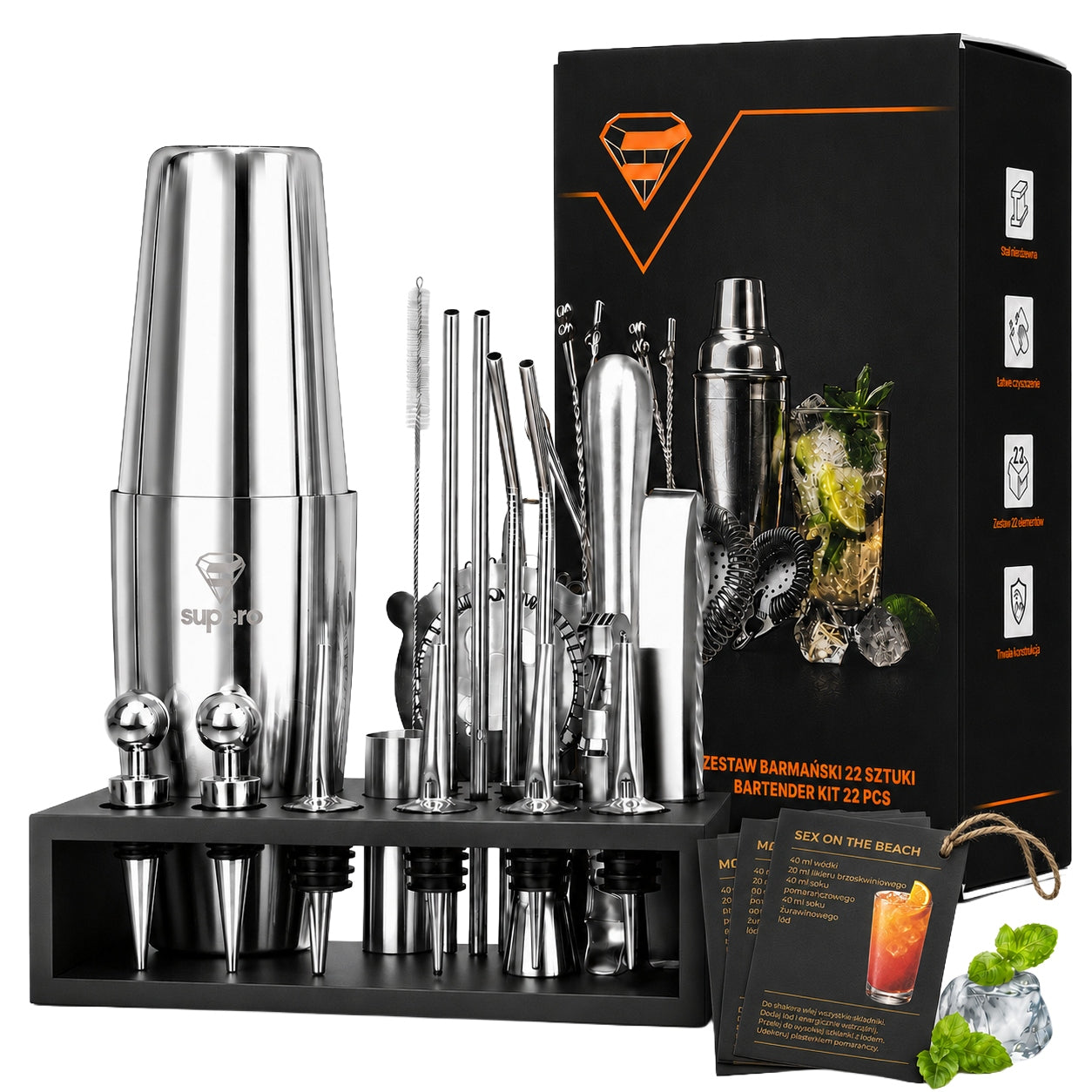 Bartending set for drinks professional shaker Boston drink card