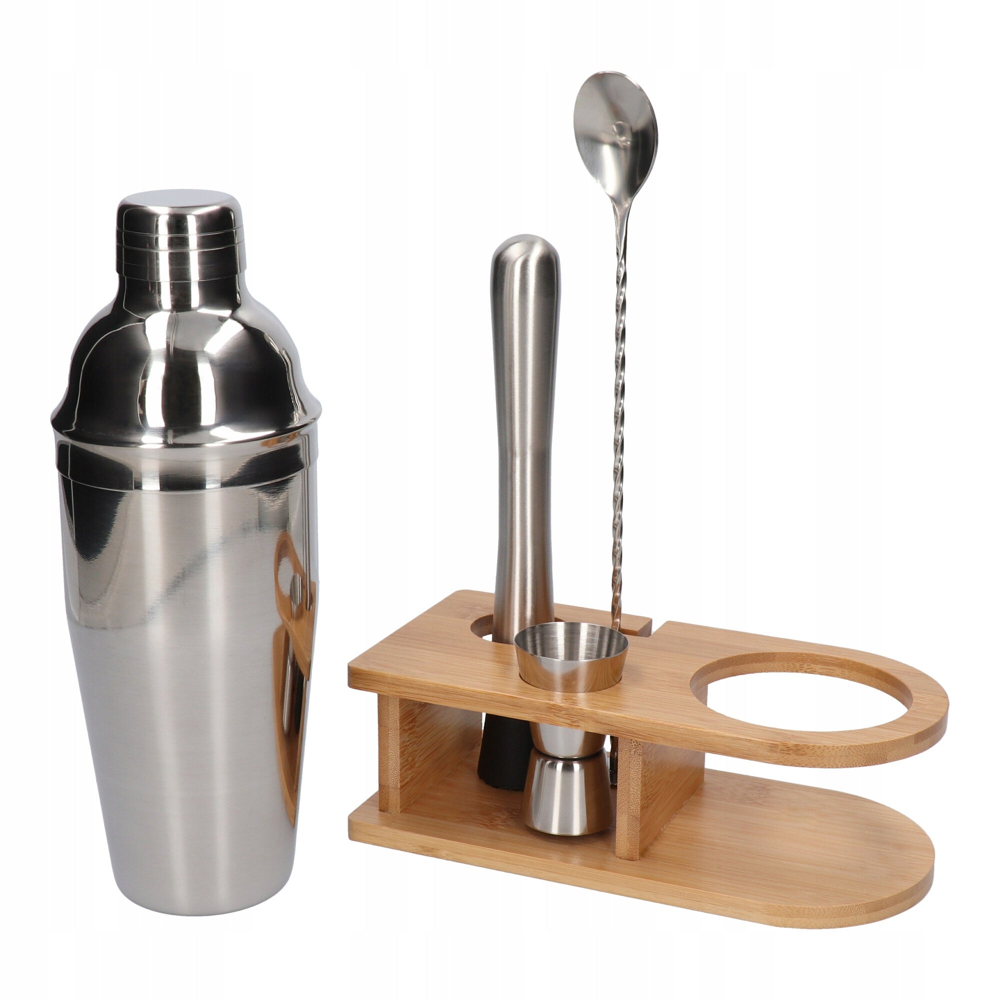 Bartending set with stand 5 el silver shaker cobbler Manufacturer Whiskey Rocks