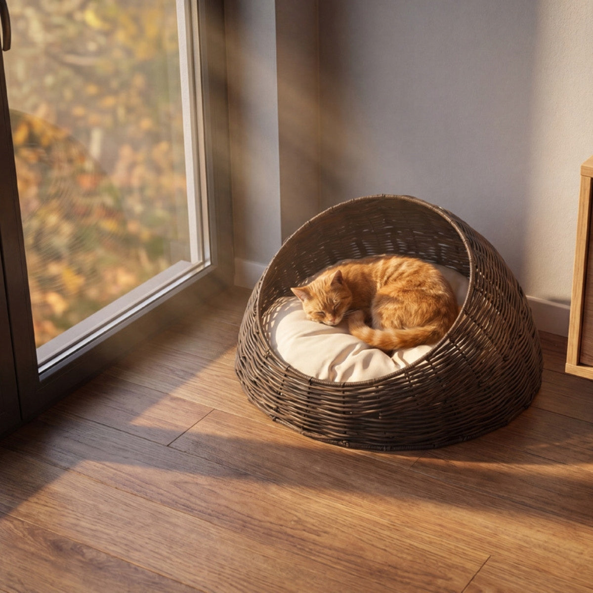 Basket bedding for dog and cat oval rattan with visor Manufacturer code BGP2447B