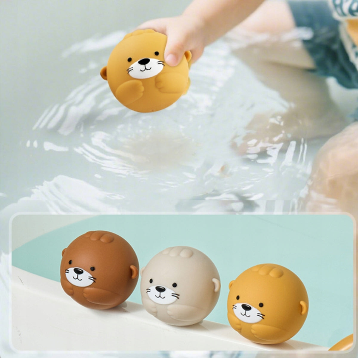 Bath Toys for Kids Set Family Otter Balls Basket Strainer 8 Pcs Brand Active Hobby