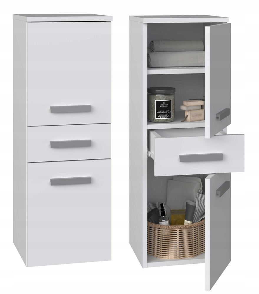 Bathroom Cabinet 30cm White Standing with Shelf Narrow Post Shelves White