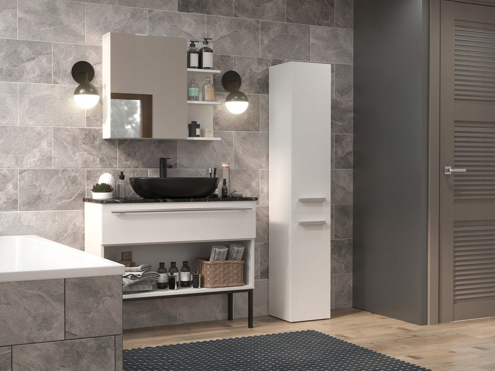 Bathroom Cabinet Standing with Shelf Narrow Post Bathroom Rack White Packaging status original
