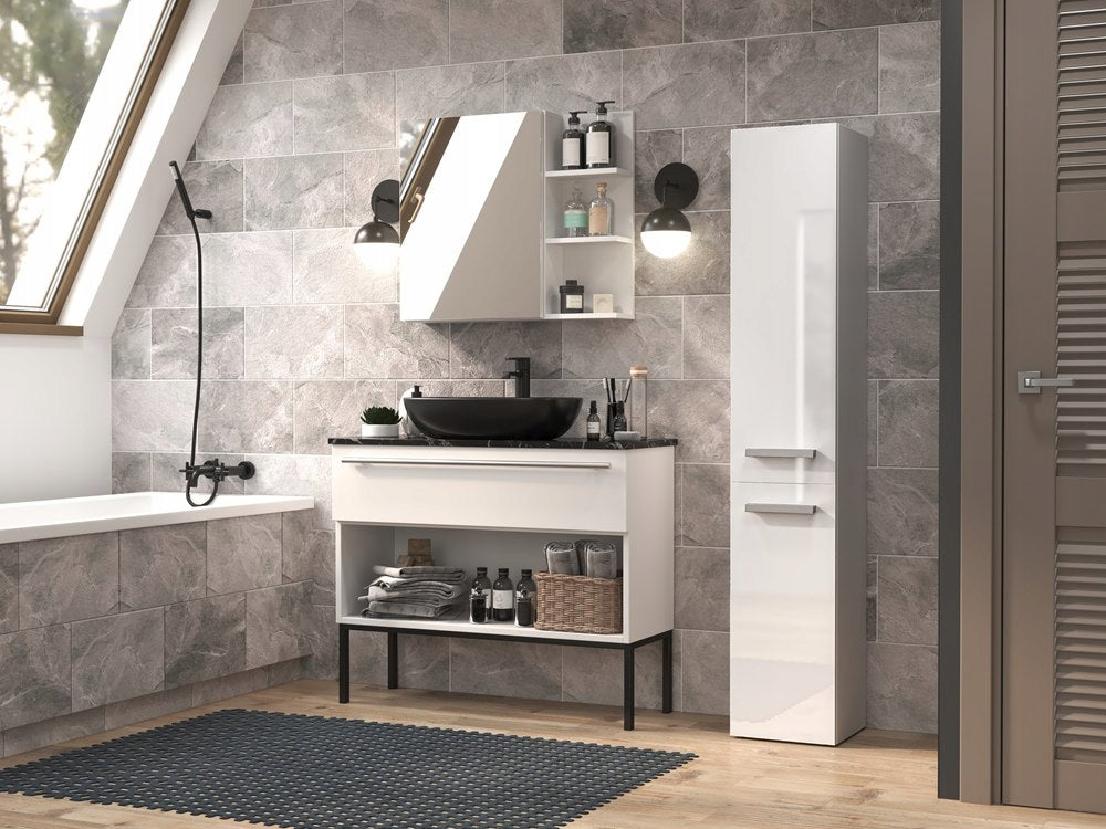 Bathroom Cabinet Standing with Shelf Narrow Post Bookcase White Gloss Narrow Packaging status original