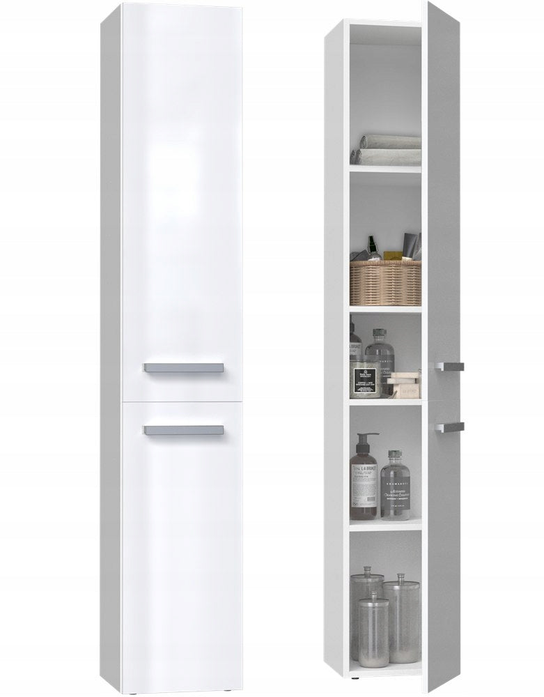 Bathroom Cabinet Standing with Shelf Narrow Post Bookcase White Gloss Narrow