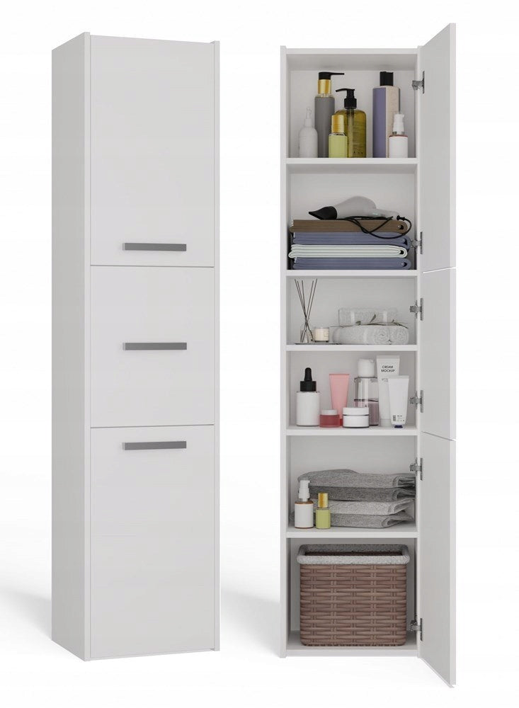 Bathroom Cabinet White High Standing Bookcase 40cm Post White High