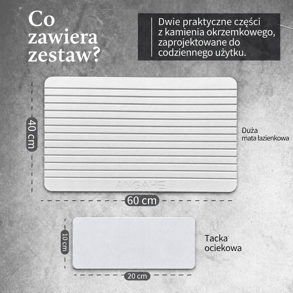 Bathroom Mat Diatomite QUICK-DRYING Stone 60x40 + Tray 20x10 cm Manufacturer code 5904423711701