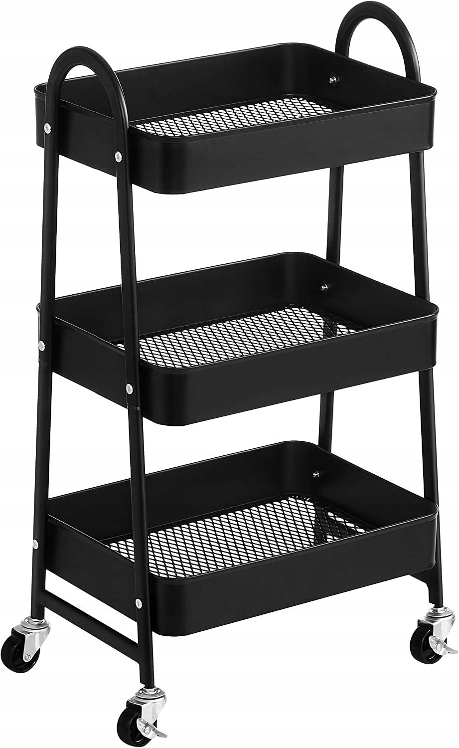 Bathroom Rack Metal Trolley on Wheels Shelf Organizer Black 3 Levels