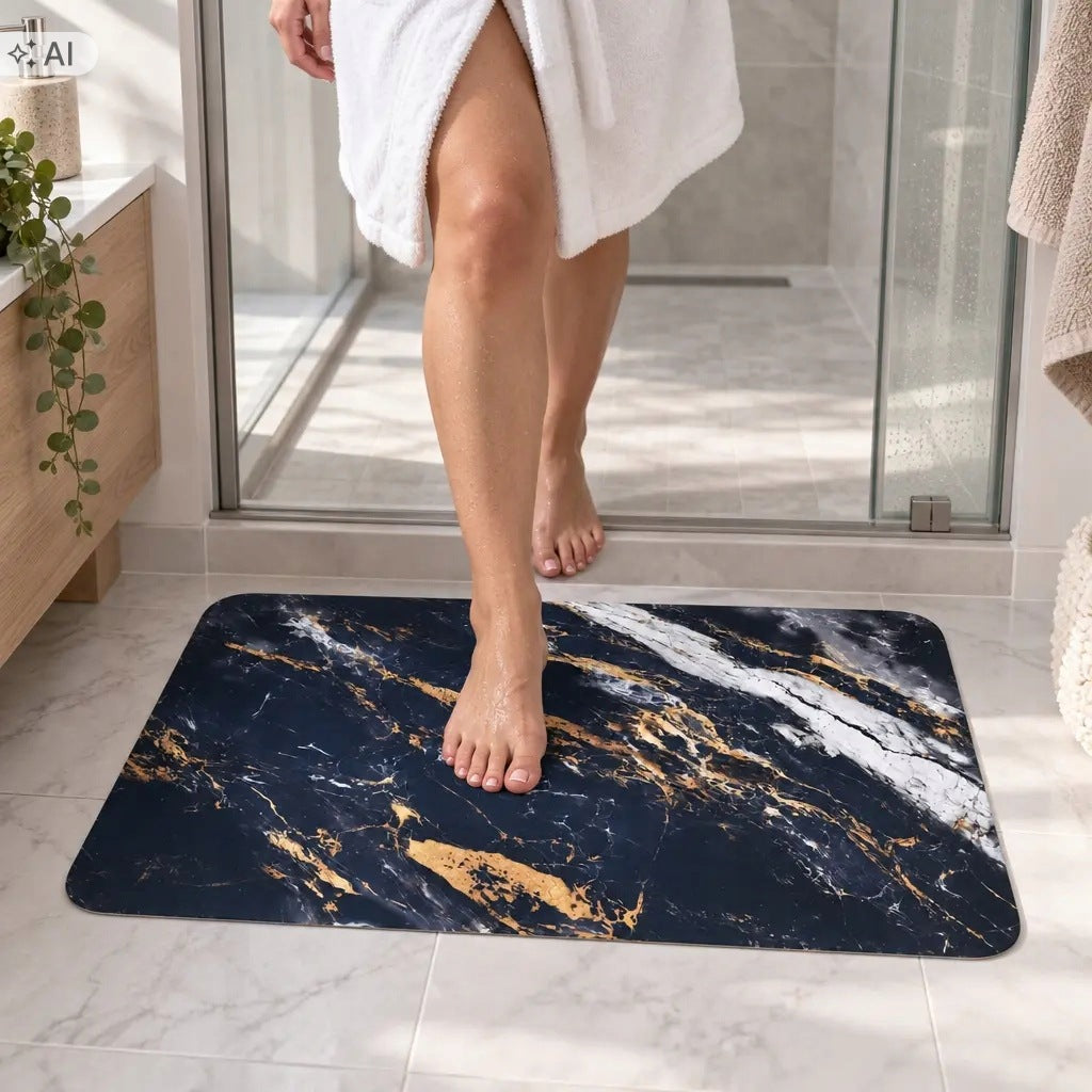 Bathroom Rug 49×79 Marble Mat Non-Slip Black Packaging status original