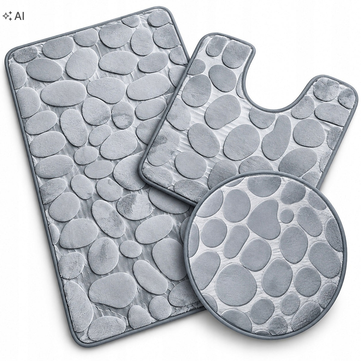 Bathroom Rug Anti-Slip 3 Pcs Set Grey Quick-Drying Sidewalk