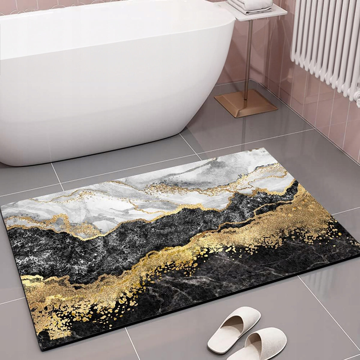 Bathroom Rug Anti-slip QUICK-DRYING Mat GOLD MARBLE 80x50 XXL Product width 50 cm