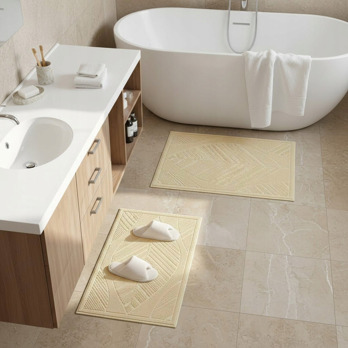 Bathroom Rug Cotton Egyptian 50x80cm Anti-slip Boho Beige Manufacturer code EF0426
