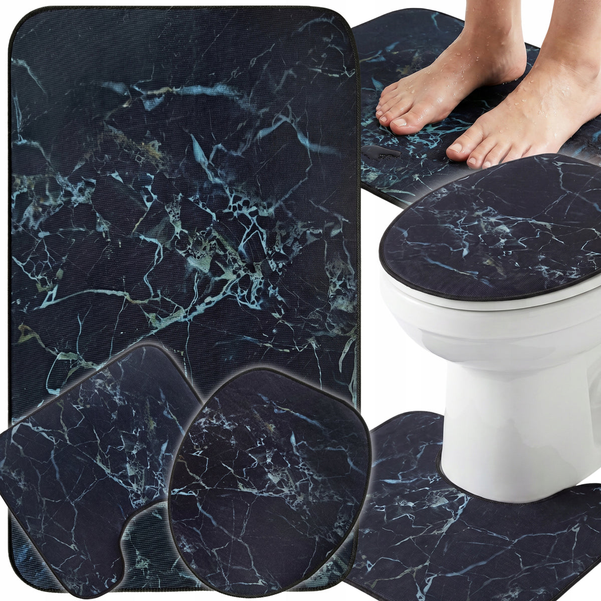 Bathroom Rug Mat SET 3in1 SET MARBLE SHOWER NON-SLIP