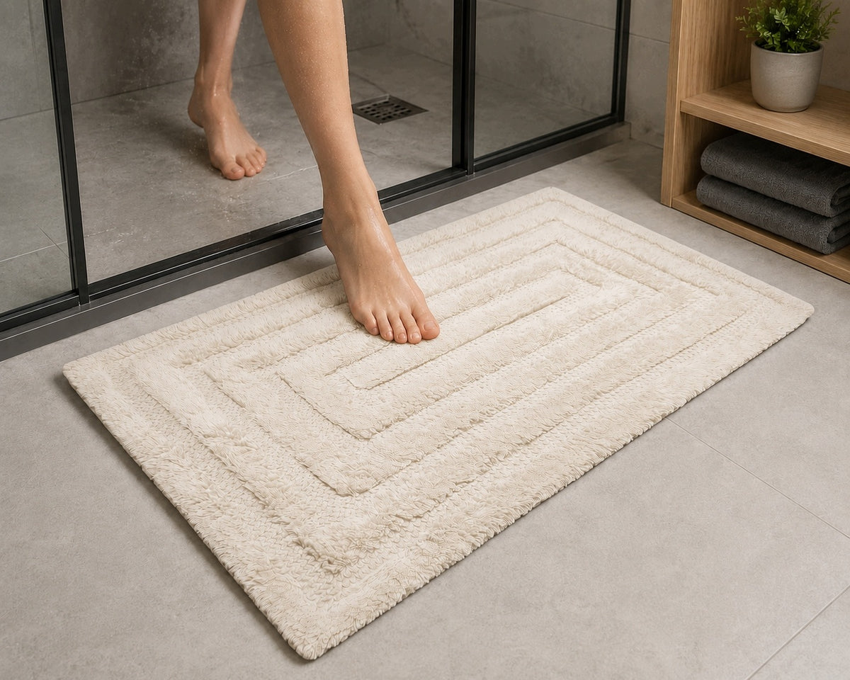 Bathroom Rug White Cream Ecru 50x80 COTTON 100 % Thick ABSORBENT Manufacturer code SH-25-231-50-80-WHITE-LABIRYNT
