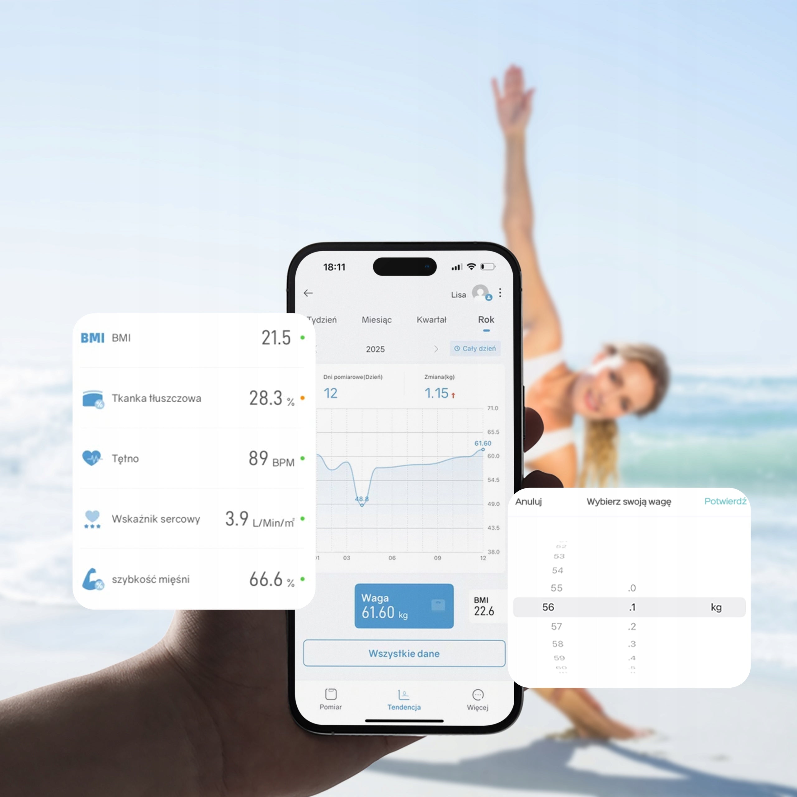 Bathroom Scale Analytical Electronic Misure Smart BMI Fat Measurement Manufacturer code Waga Elektroniczna Misure MI Fit Start Biała