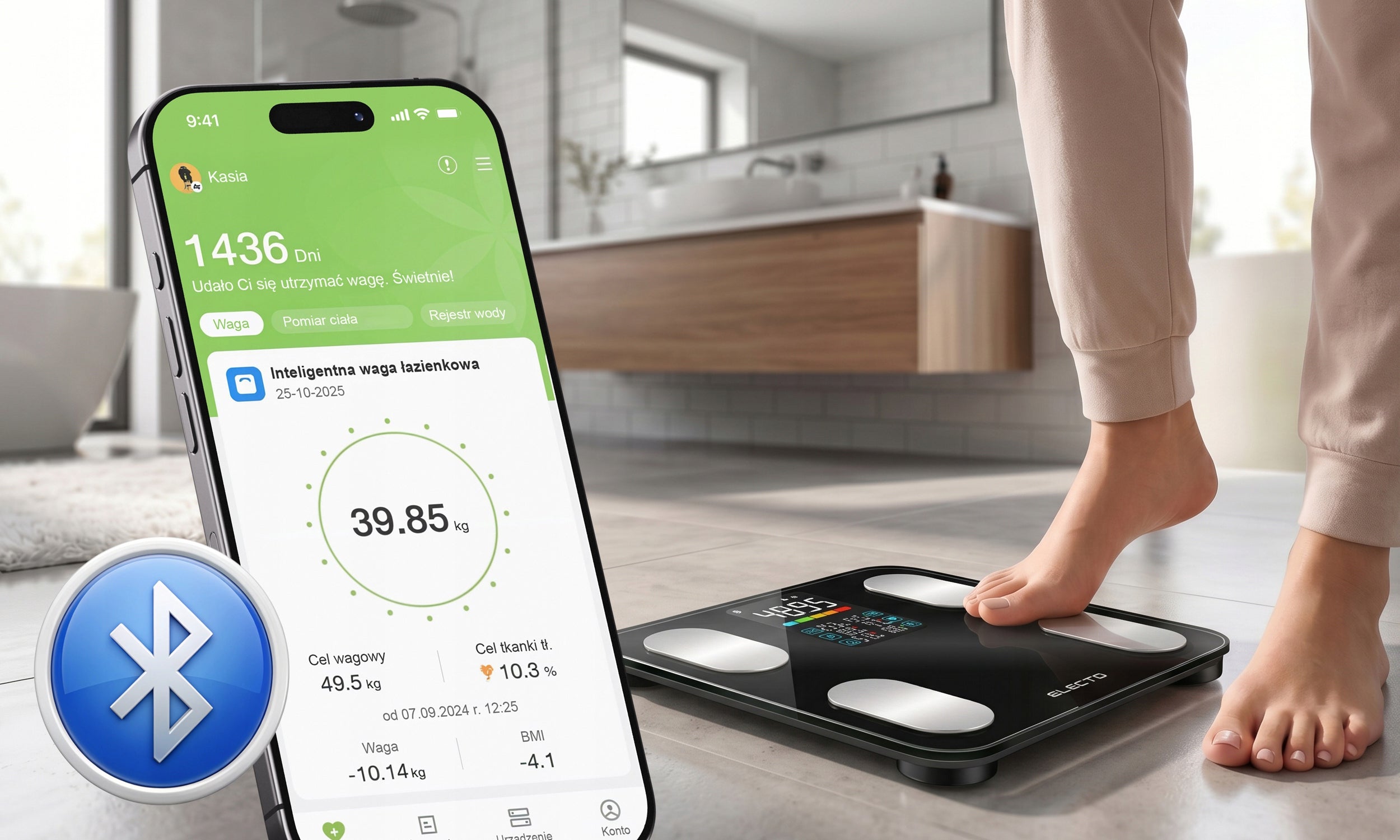 Bathroom Scale Analytical Electronic Smart Sports App BMI 14in1 Brand Electo