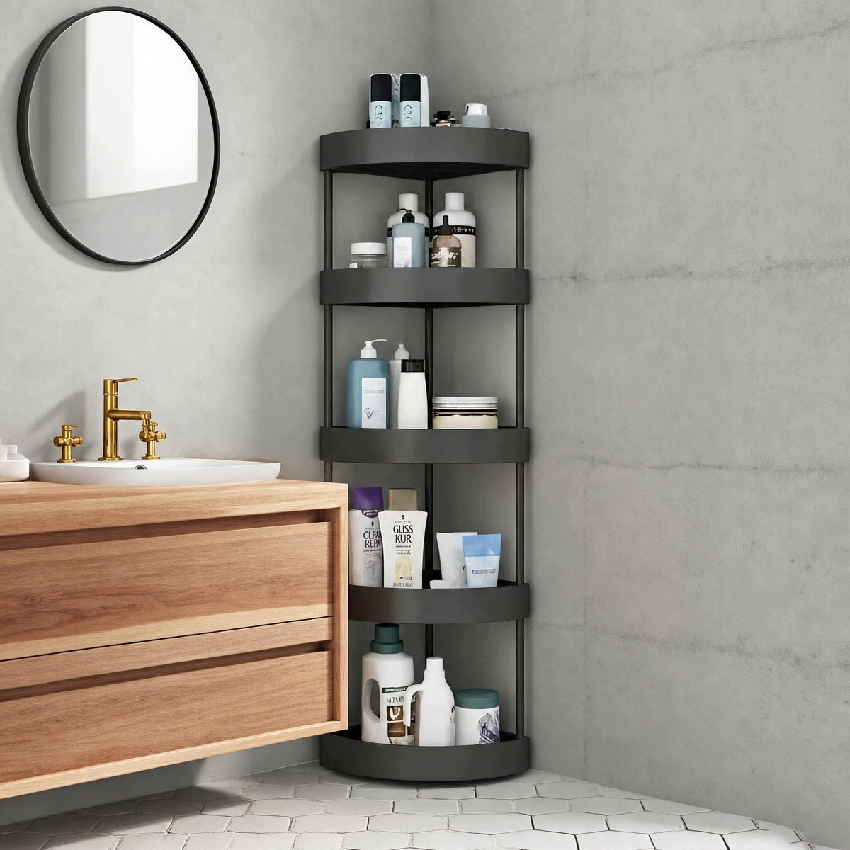Bathroom Shelf Bookcase for Bathroom Standing Plastic Black Furniture depth 115.5 cm