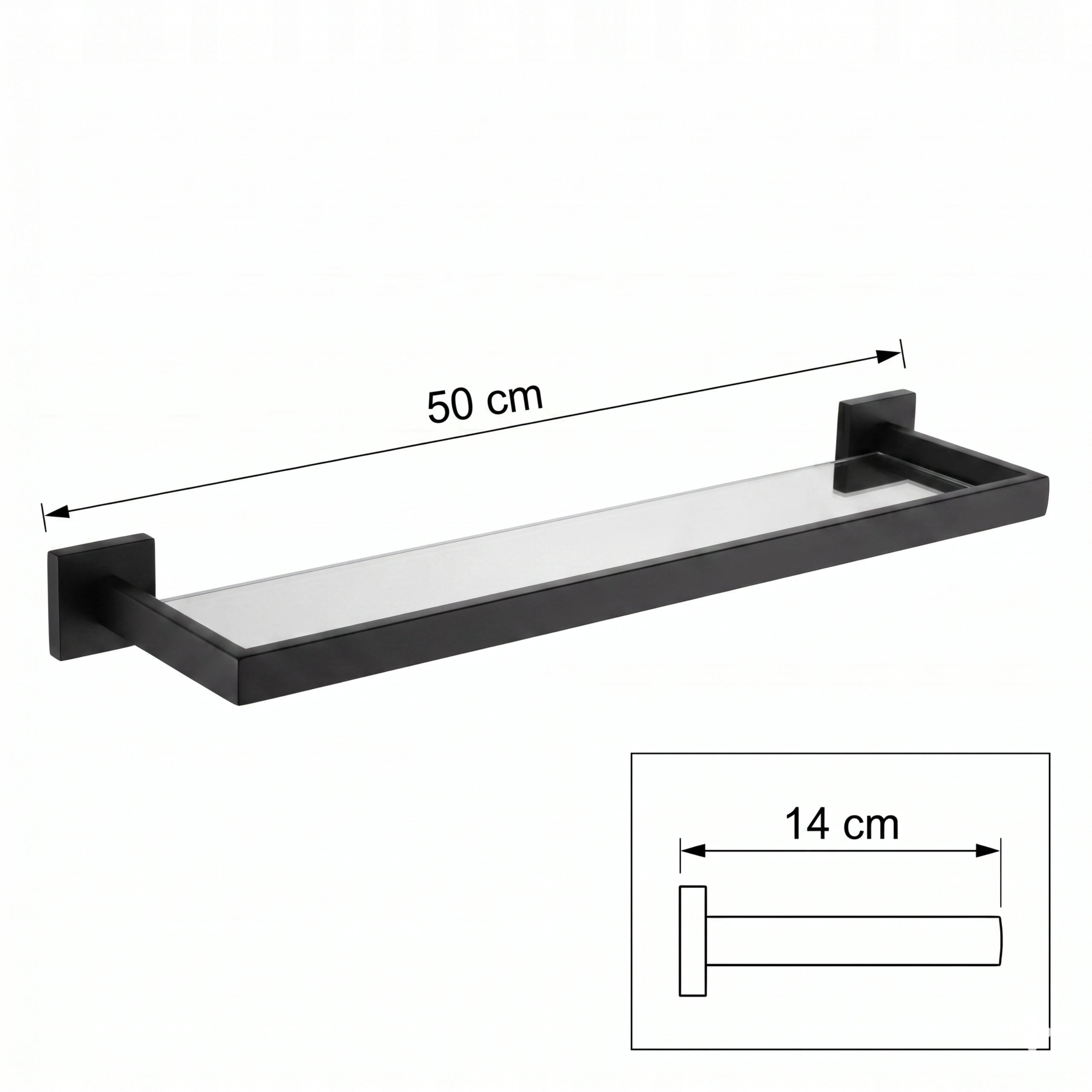 Bathroom Shelf Glass Black Mat Under Mirror Shower Cosmetics Loft 50cm Brand BEMINGO