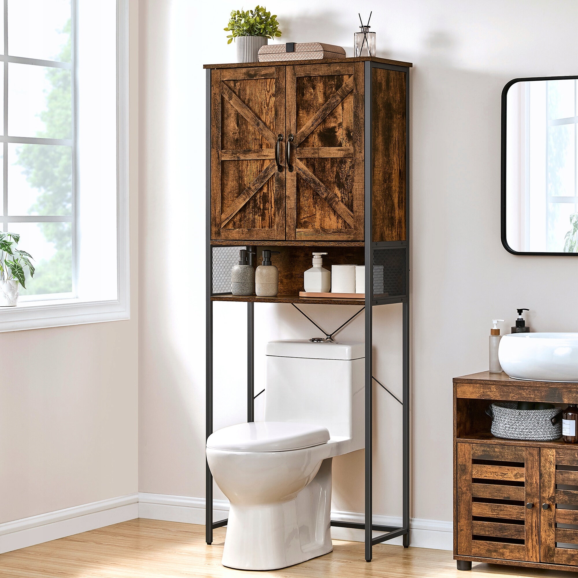 Bathroom Shelving Unit Over Washing Machine Toilet Rustic Cabinet Brown 170x66x30,6cm Packaging status original