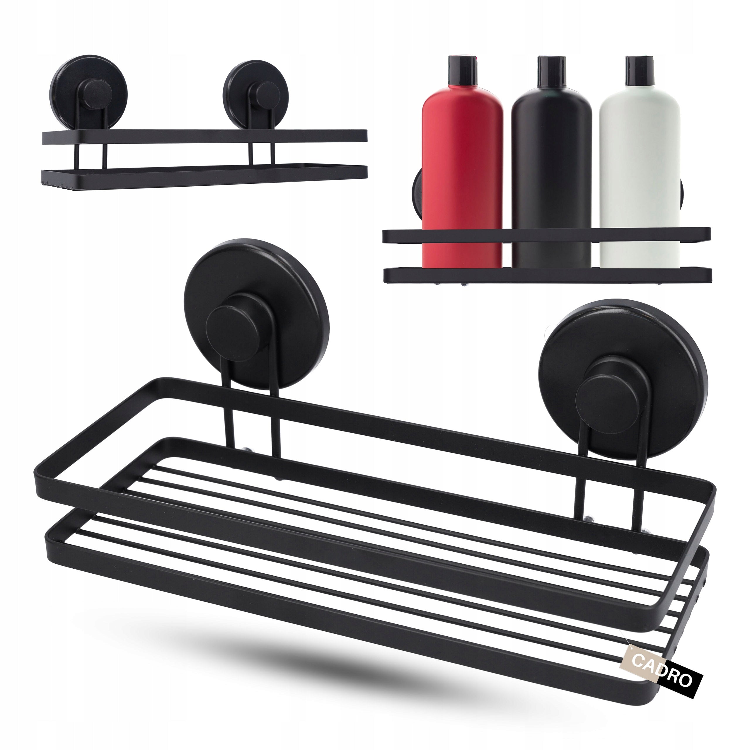Bathroom Shower Hanging Shelf Black Metal for Suction Cups 25x10cm