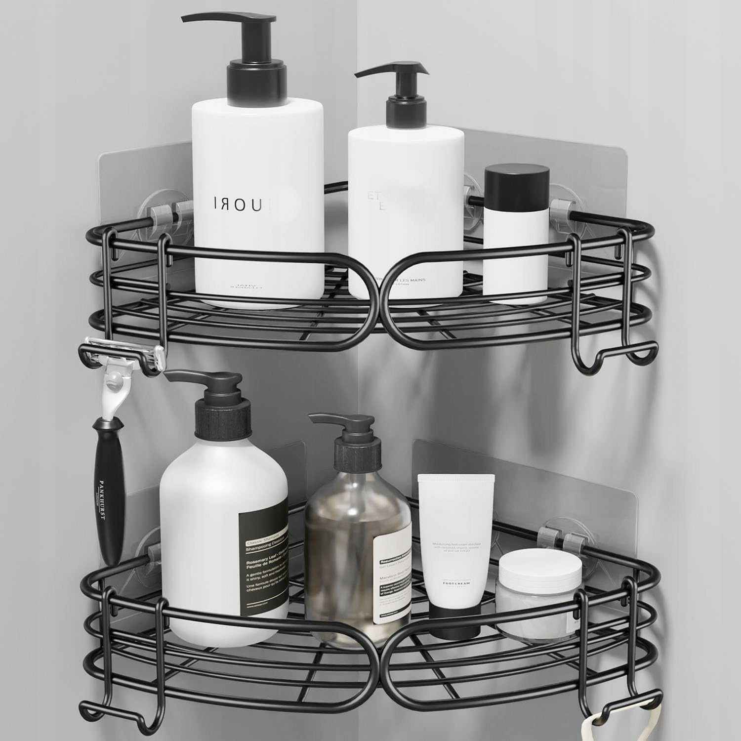 Bathroom Shower Shelf Corner Black | Set of 2 Self-Adhesive Packaging status original