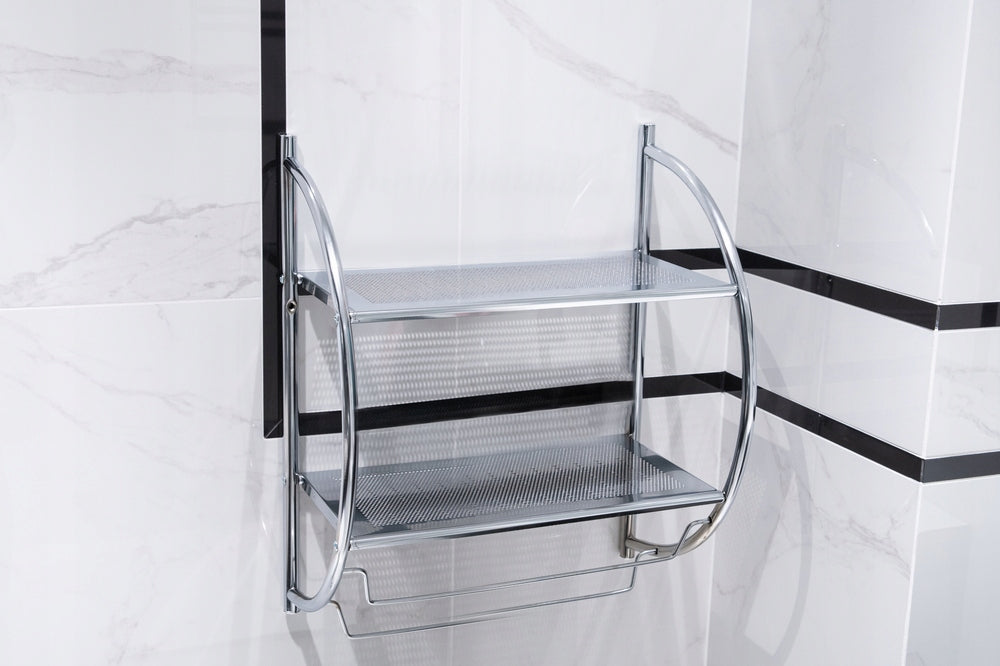 Bathroom Wall Shelf Hanging Chrome 2 Levels Towel Bar AWD Packaging status original