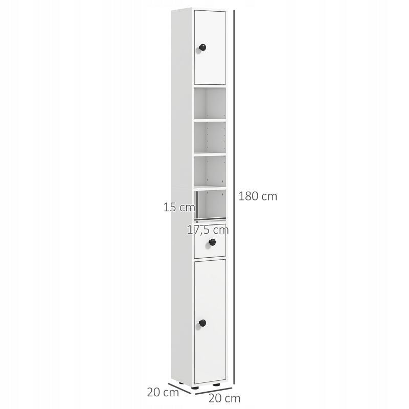 Bathroom cabinet narrow white 20x20x180cm with drawer Furniture color white
