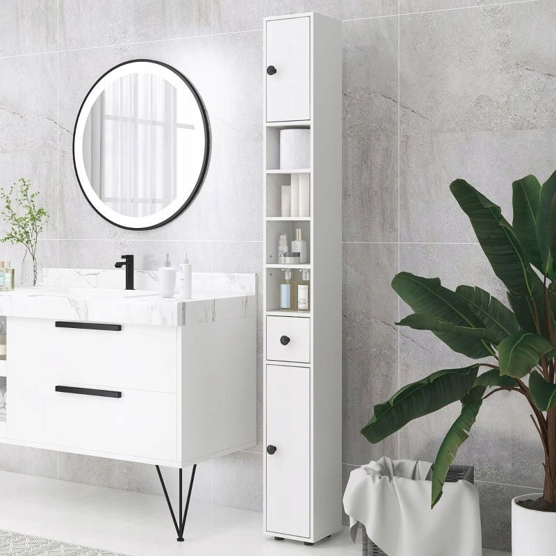 Bathroom cabinet narrow white 20x20x180cm with drawer Furniture depth 20 cm