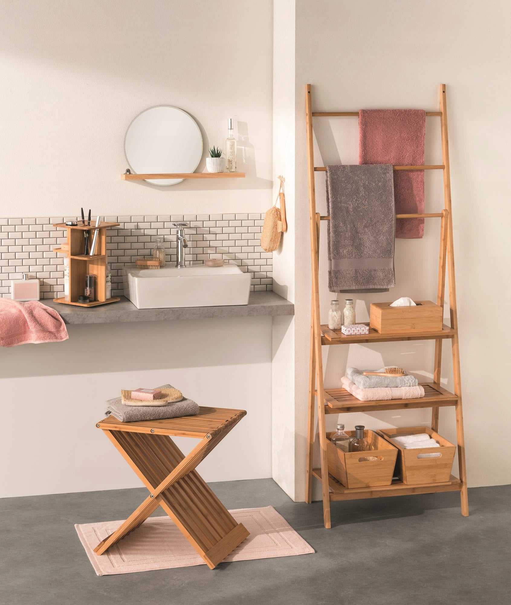 Bathroom rack hanger with shelves STRONG BAMBOO 153 cm for towels Manufacturer code 161049