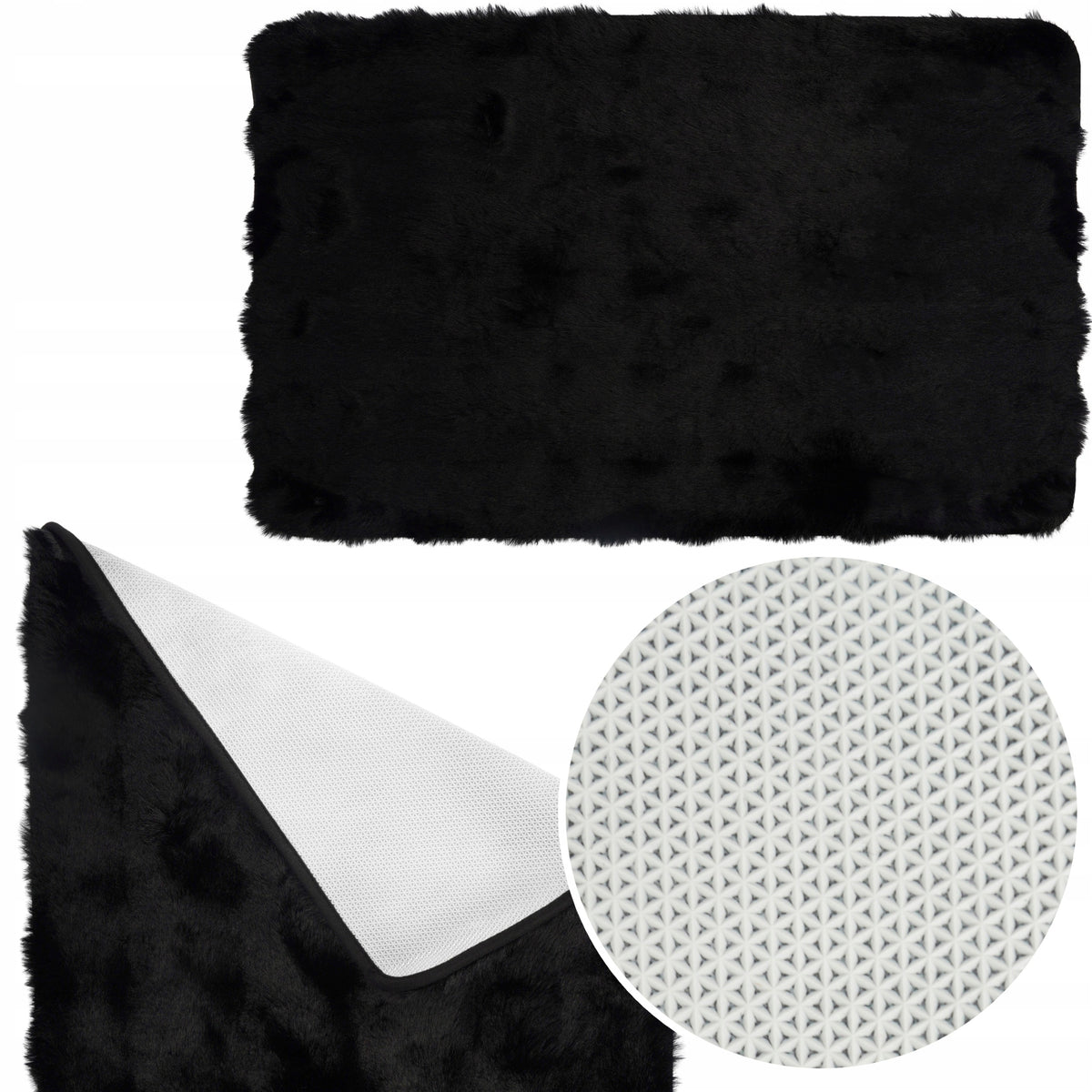 Bathroom rug 50x80 cm black soft plush non-slip solid
