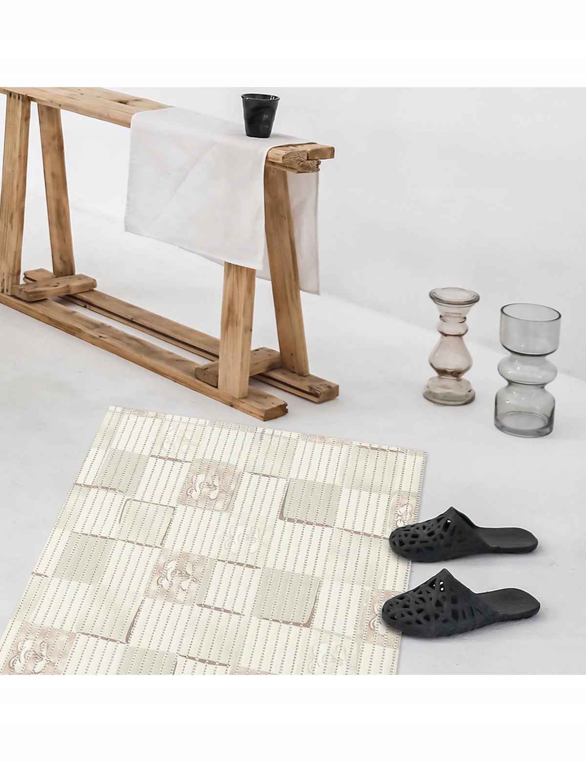 Bathroom rug mat PVC foam 65x130cm Checkered Pattern Beige Manufacturer code 419237