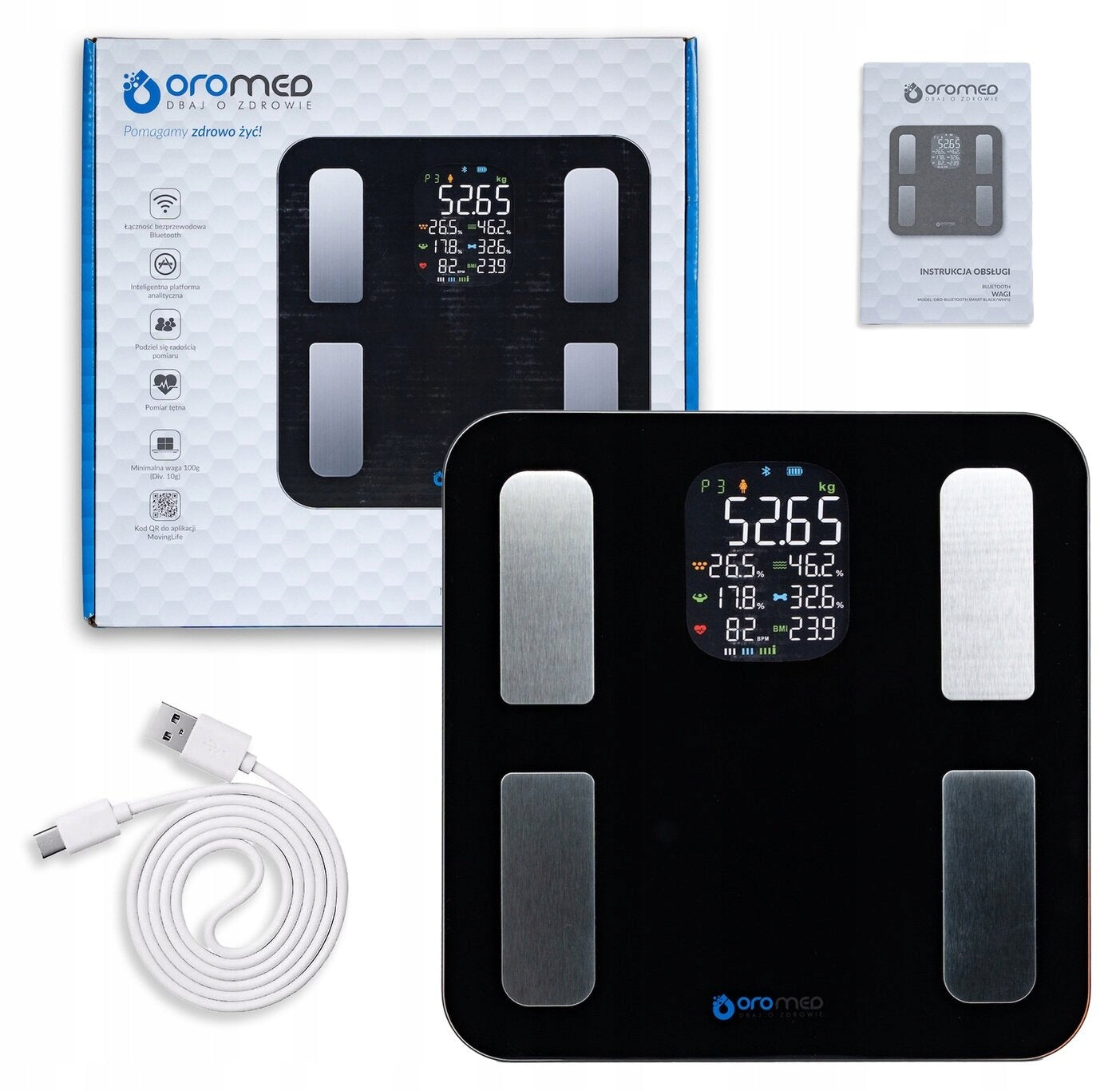 Bathroom scale OROMED Oro-Bluetooth H Smart Black Batteries included no