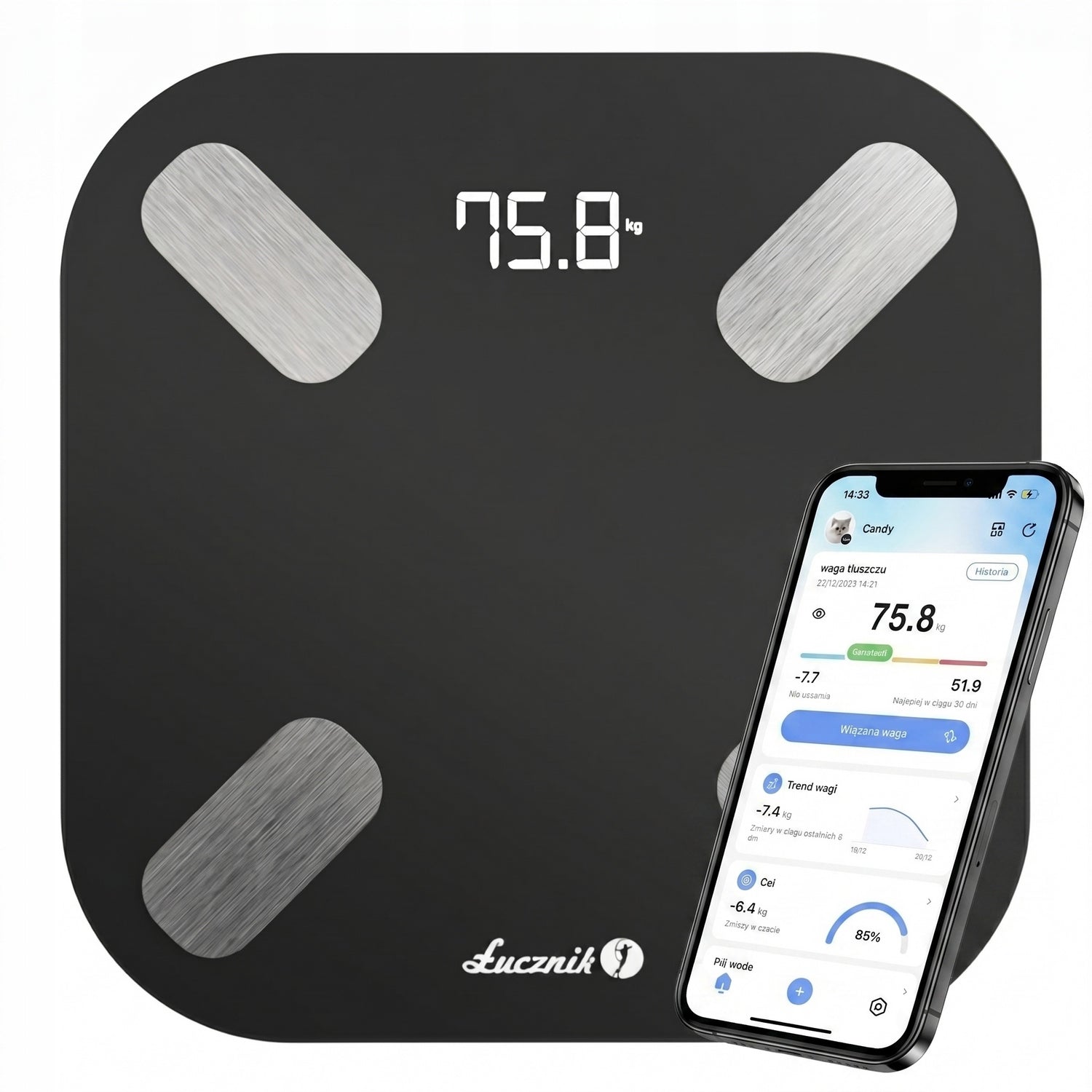 Bathroom scale analytical electronic smart BMI fat application PL