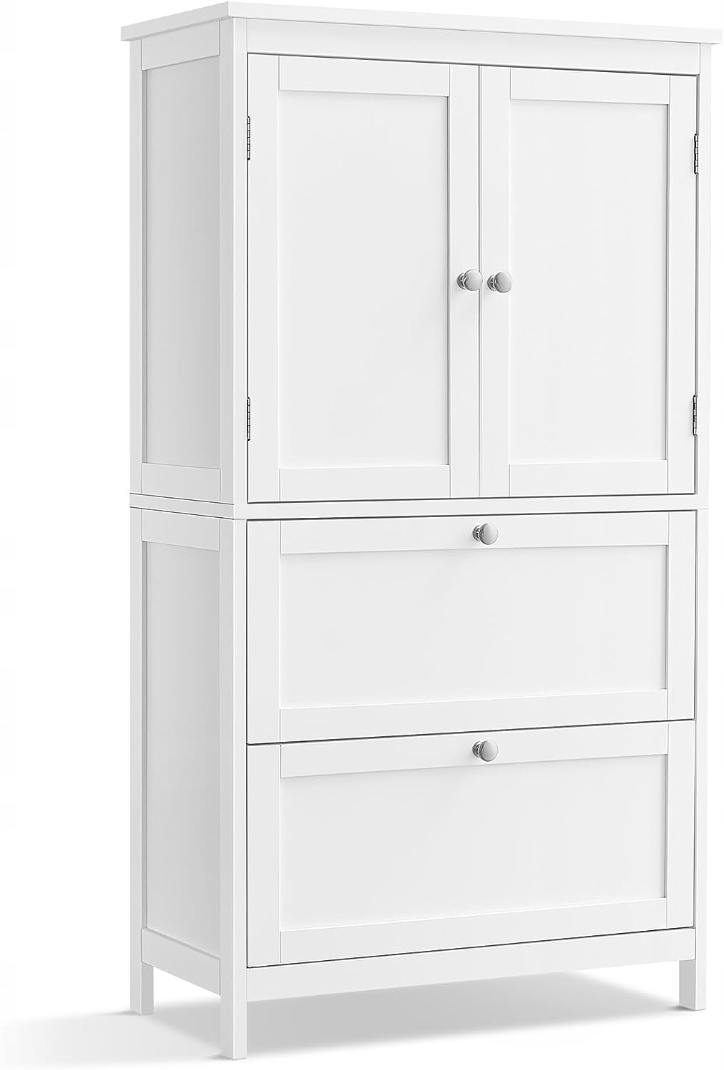 Bathroom shelving unit FREESTANDING CABINET 2 drawers door 30x60x110cm WHITE Brand Songmics