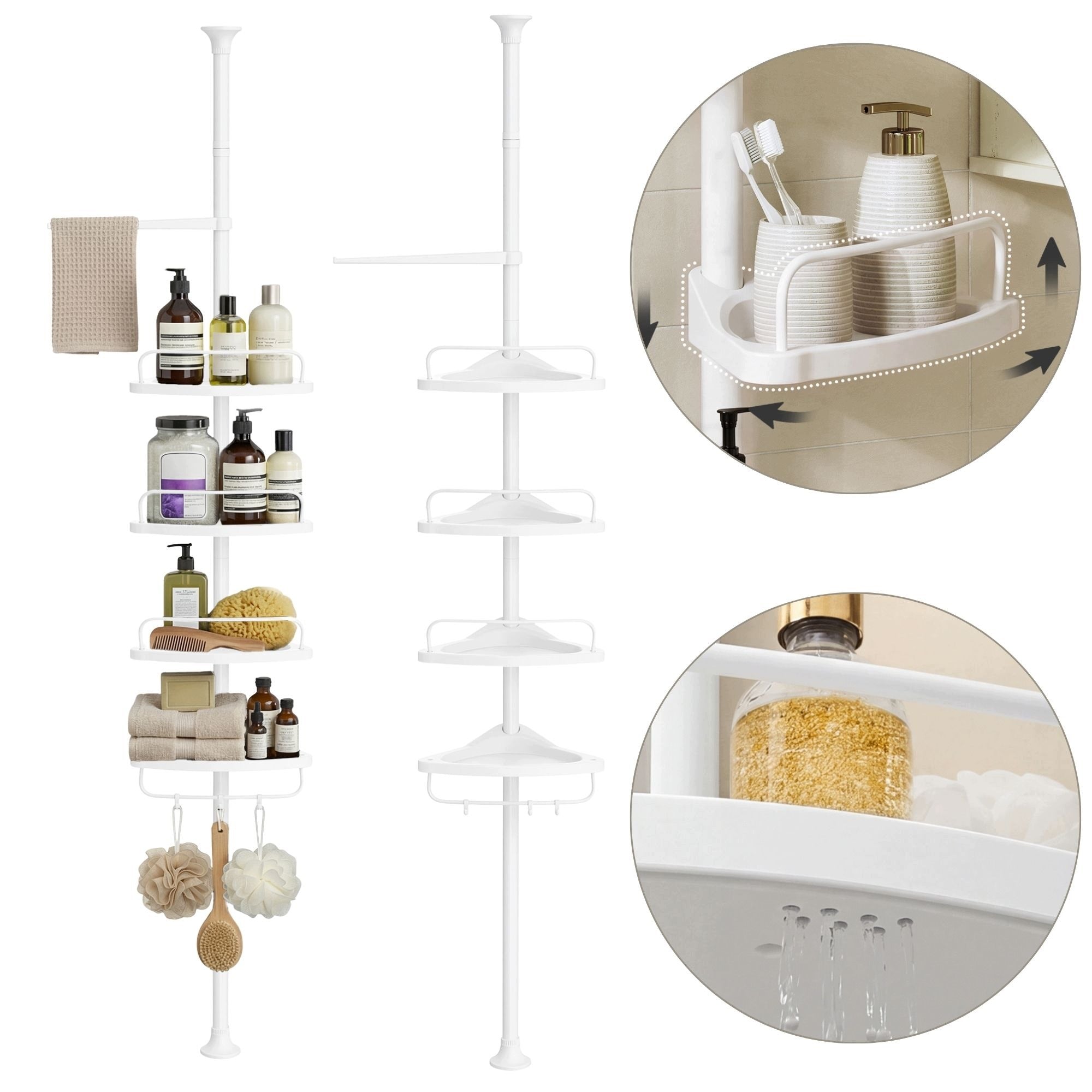 Bathroom shelving unit Songmics white 25x35x305cm telescopic corner organizer
