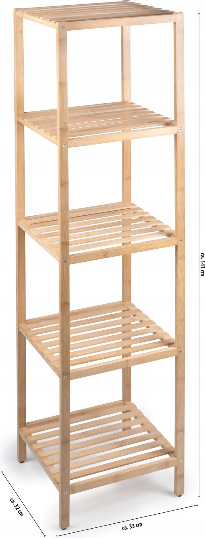Bathroom shelving unit bamboo wooden cabinet 5 shelves ALPINA 33x32x141cm Brand Alpina
