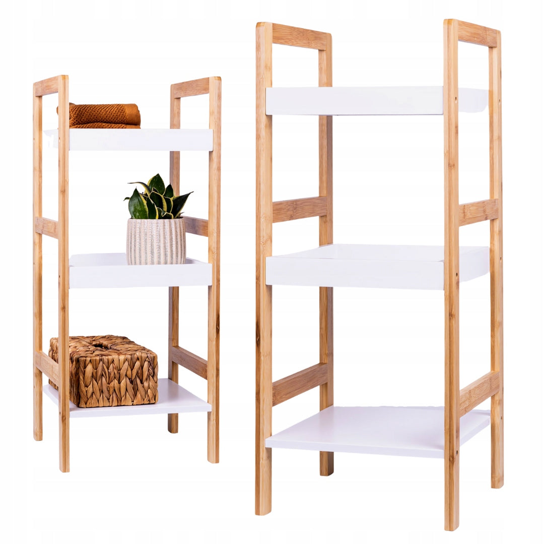 Bathroom shelving unit three-level 72 cm 3 SHELVES wood bamboo white Cabinet