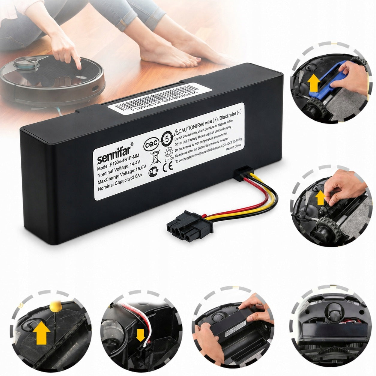 Battery 2600mAh Battery for Xiaomi Robot Mop Pro C1 INR18650 MA1-4S1P-SC