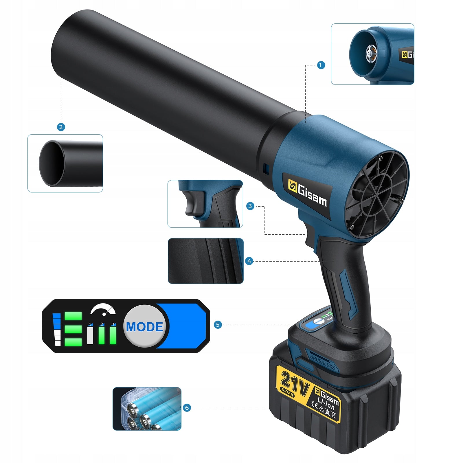 Battery Blower Gisam 3000W + 2 Accumulators Batteries Included Brand Gisam